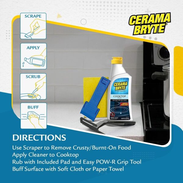 Cerama Bryte Combo Kit, Stove Top Cleaner, 6-Piece, 10 oz, Tough Stains - Image 3